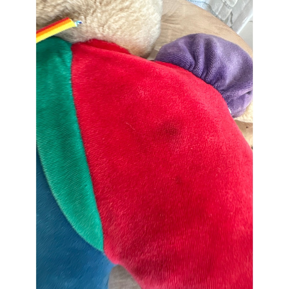 Vintage Color Block Teddy Bear Plush Rainbow Ribbon Primary Colors Velour 7.6oz - Picture 4 of 9